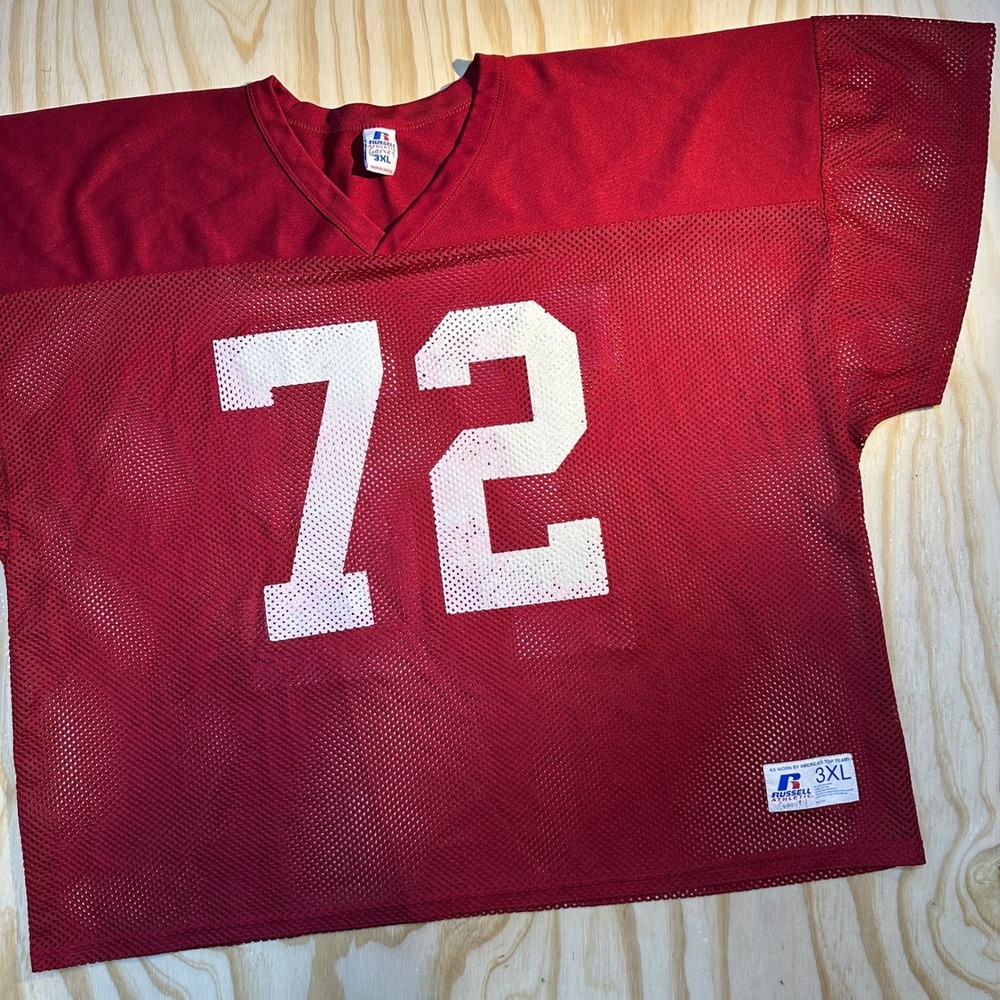 Russell Athletic Mens 3XL Maroon Mesh Football Jersey Number 72 Practice Shirt